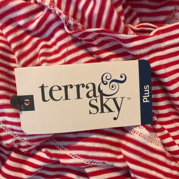 NWT terra & sky women’s T-shirt, pink and white stripe, fluffy sleeve, 1X - Picture 3 of 5